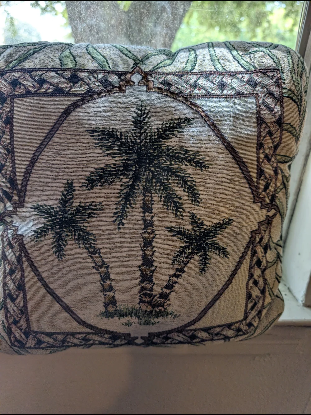 Tropical Island Palm Tree Tapestry Embroidery Throw Pillow Palm Regency Pier One